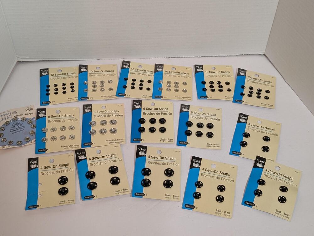 Huge Vintage Dritz Sew On Snaps Carded Lot Mixed Sizes Black Silver Fasteners